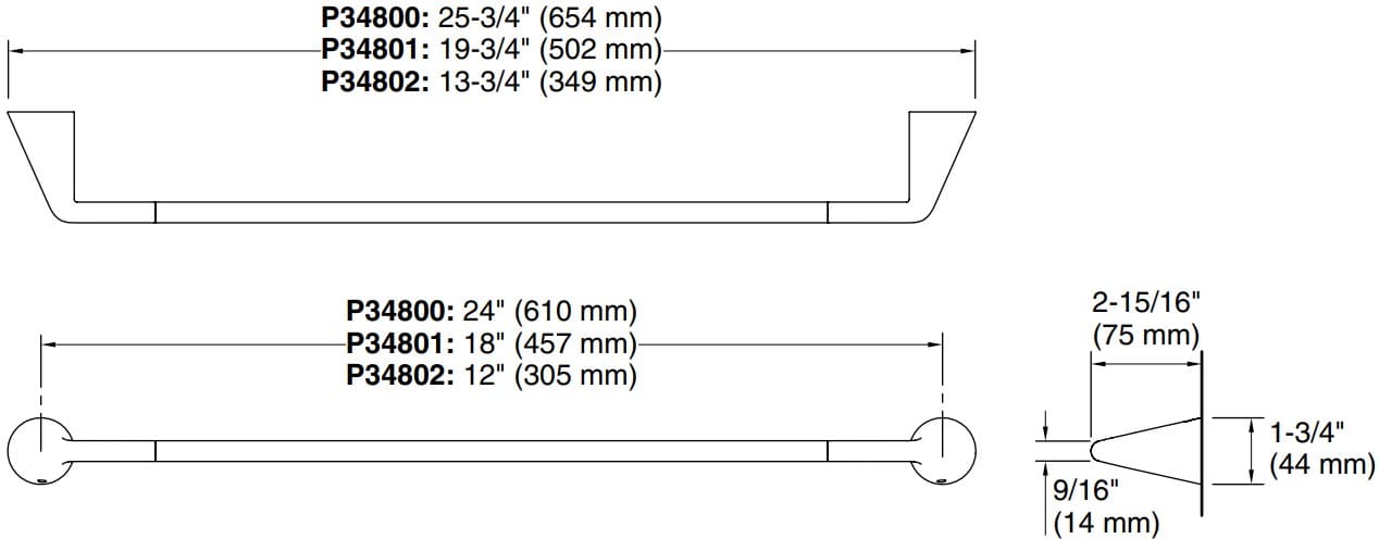 Bản vẽ giá khăn đơn Kallista P34800