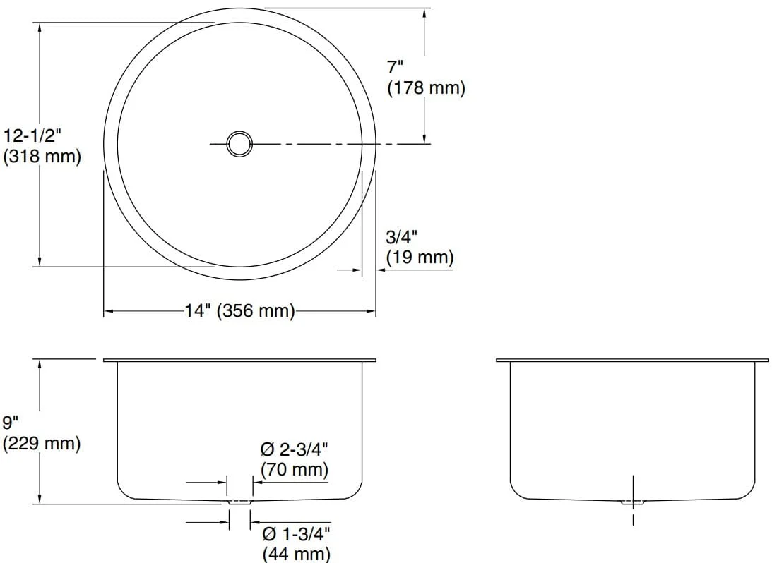 Bản vẽ chậu bếp 1 hố Kallista P20283
