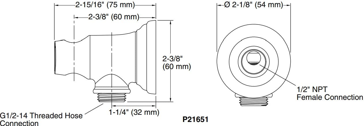 Bản vẽ cổ nối sen tắm Kallista P21651