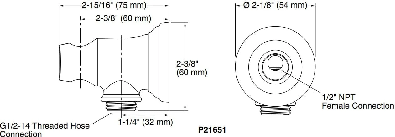 Bản vẽ cổ nối sen tắm Kallista P21651