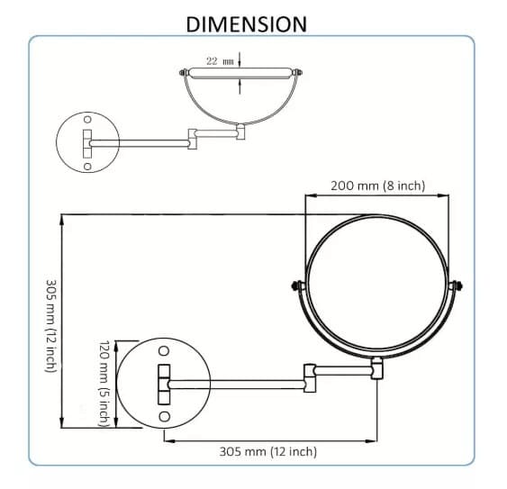 Bản vẽ kỹ thuật gương trang điểm phóng đại có đèn Led Miken MKG-M1208GM
