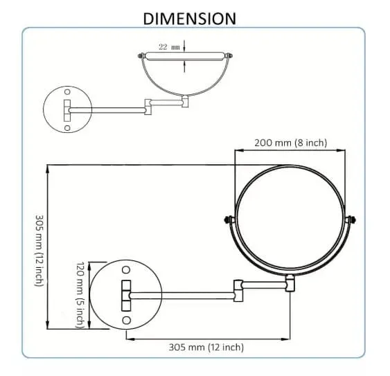 Bản vẽ kỹ thuật gương trang điểm phóng đại có đèn Led Miken MKG-M1208GM