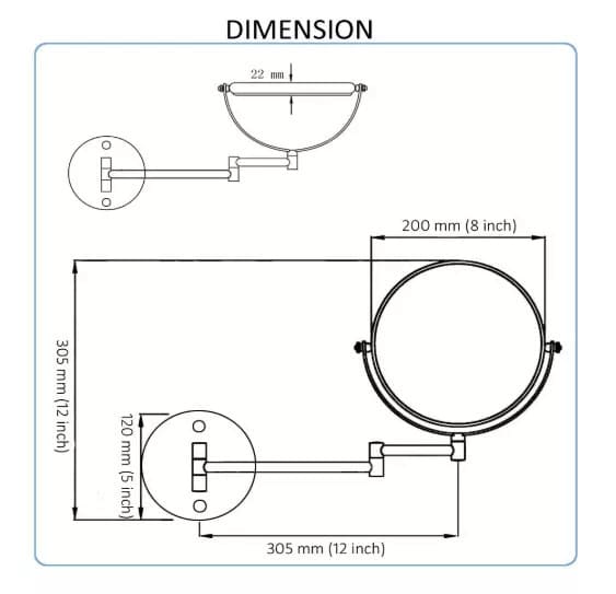 Bản vẽ kỹ thuật gương trang điểm phóng đại có đèn Led Miken MKG-M1208GR