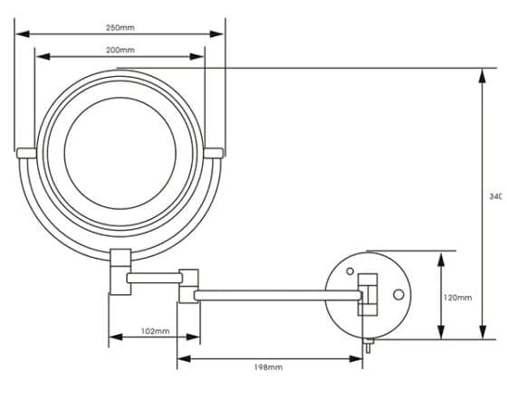 Bản vẽ kỹ thuật gương trang điểm phóng đại có đèn Led Miken MKG-M1208W
