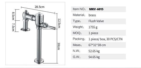 Bản vẽ kỹ thuật van xả gạt tay cho bồn cầu, xí xổm Miken MKX-6015