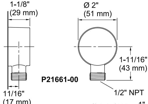 Bản vẽ cổ nối sen tắm Kallista P21661