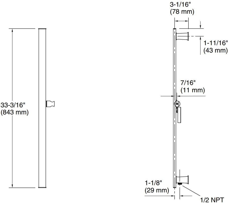 Bản vẽ thanh đỡ sen tắm Kallista P21664
