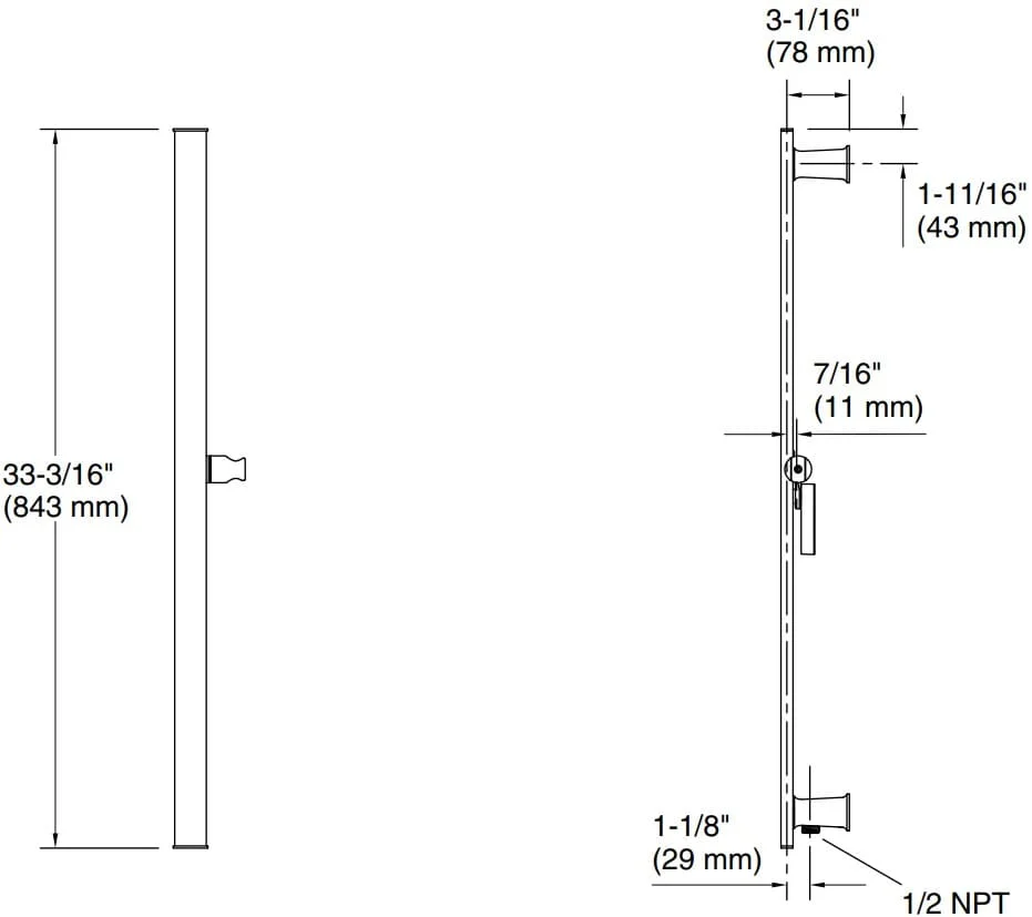 Bản vẽ thanh đỡ sen tắm Kallista P21664