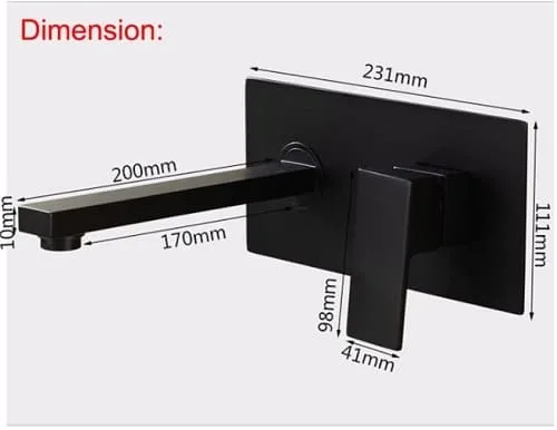 Bản vẽ kỹ thuật Vòi Chậu Lavabo Âm Tường Màu Đen Miken MKV-600001B