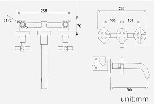 Bản vẽ kỹ thuật Vòi Chậu Lavabo Âm Tường Màu Đen Miken MKV-600002B