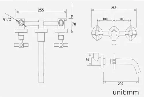 Bản vẽ kỹ thuật Vòi Chậu Lavabo Âm Tường Màu Đen Miken MKV-600002B