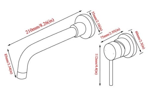 Bản vẽ kỹ thuật Vòi Chậu Lavabo Âm Tường Màu Đen Miken MKV-600003