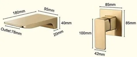 Bản vẽ kỹ thuật Vòi Chậu Lavabo Âm Tường Màu Vàng Miken MKV-600004G
