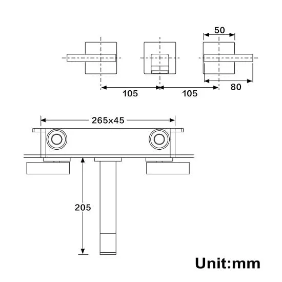 Bản vẽ kỹ thuật Vòi Chậu Lavabo Âm Tường Màu Bạc Miken MKV-600009