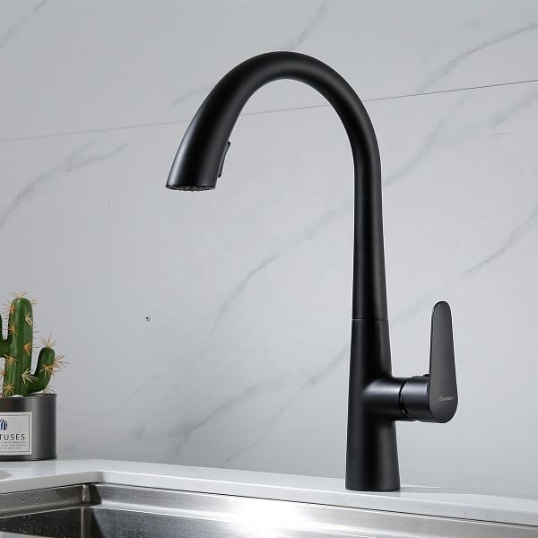 Vòi chậu rửa bát nóng lạnh dây rút màu đen Miken MK-0578B