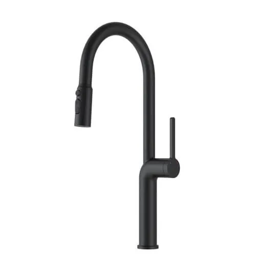 Vòi chậu rửa bát nóng lạnh dây rút màu đen Miken MK-1015B