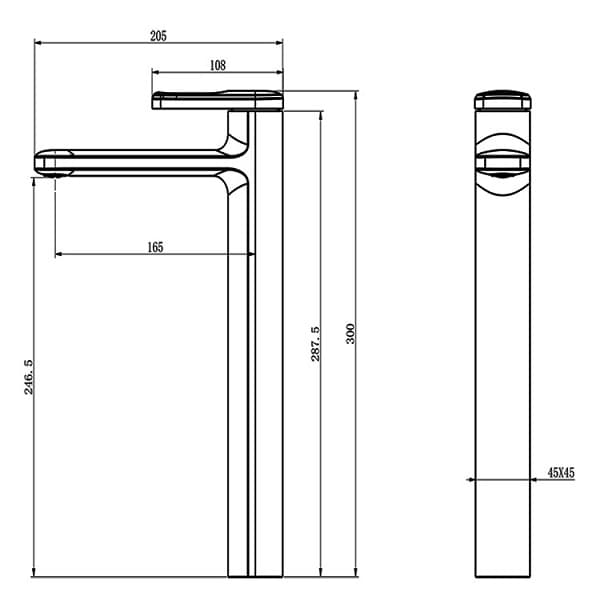 Bản vẽ kỹ thuật Vòi Chậu Lavabo Nóng Lạnh Màu Đen Thân Cao Miken MK-8031B