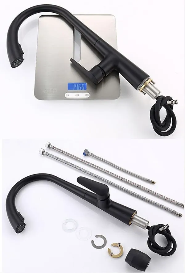 Vòi chậu rửa bát nóng lạnh dây rút màu đen Miken MK-0578B