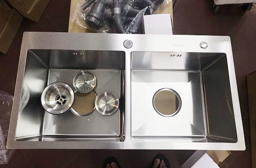 Chậu rửa bát 2 hố lệch Handmade inox304 Miken MKRB-8545C