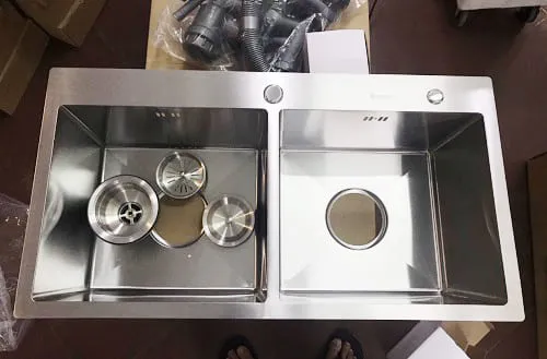 Chậu rửa bát 2 hố lệch Handmade inox304 Miken MKRB-8545C