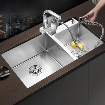 Chậu rửa bát 2 hố lệch Handmade inox304 Miken MKRB-8545L