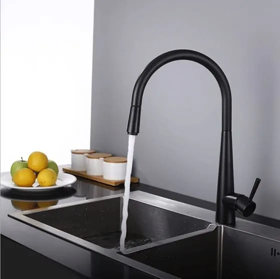 Vòi chậu rửa bát nóng lạnh dây rút màu đen Miken MK-1902B