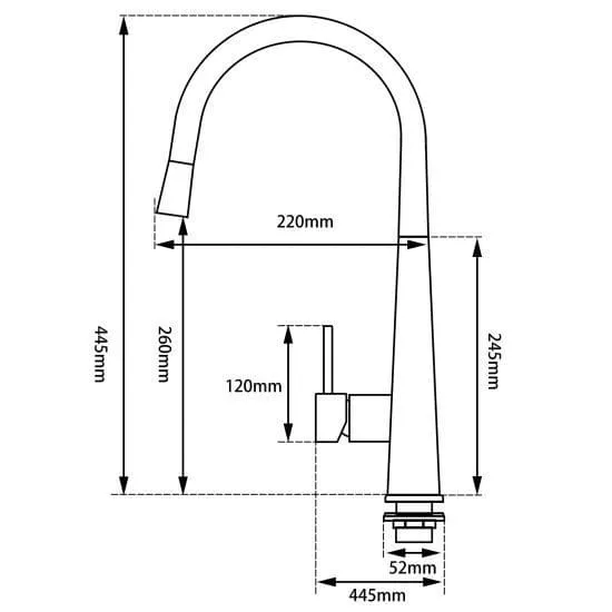 Bản vẽ kỹ thuật Vòi chậu rửa bát nóng lạnh dây rút màu đen Miken MK-1902B