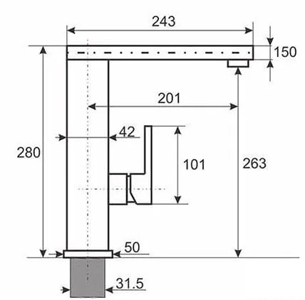 Bản vẽ kỹ thuật vòi chậu rửa bát nóng lạnh Miken MK-2020B