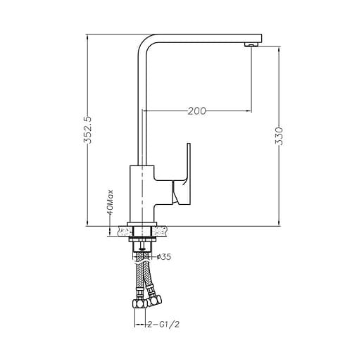Bản vẽ kỹ thuật vòi chậu rửa bát nóng lạnh Miken MK-2023