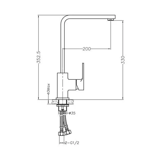 Bản vẽ kỹ thuật vòi chậu rửa bát nóng lạnh Miken MK-2023