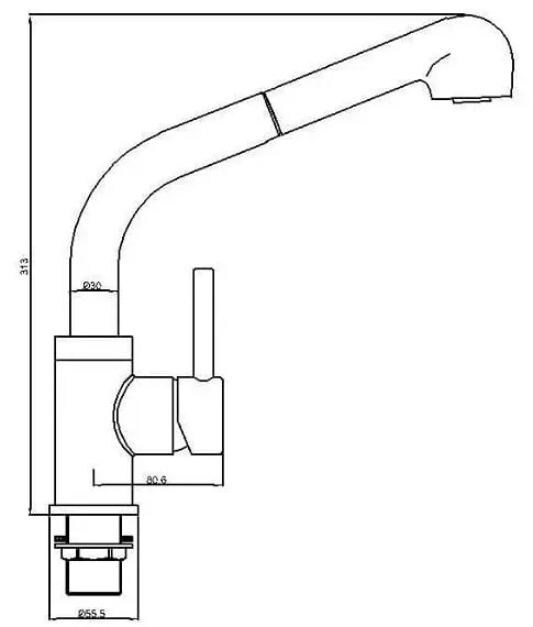 Bản vẽ kỹ thuật vòi chậu rửa bát nóng lạnh dây rút Miken MK-2025