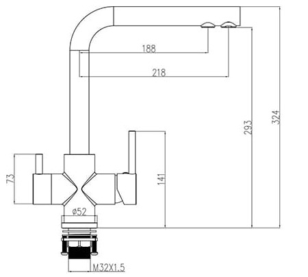 Bản vẽ kỹ thuật Vòi chậu rửa bát nóng lạnh kết hợp RO Miken MK-2034RO