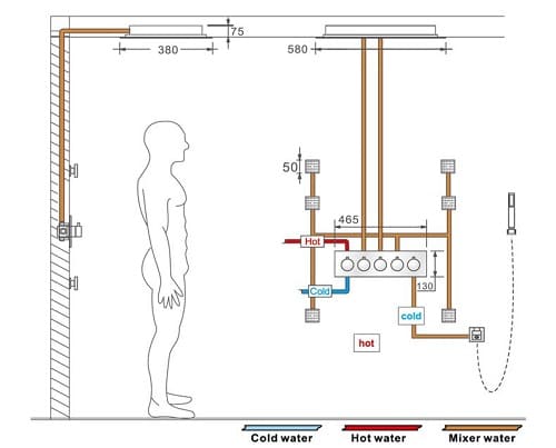 Bản vẽ kỹ thuật sen tắm nhiệt độ âm tường màu vàng hồng Miken HI05046T-3B