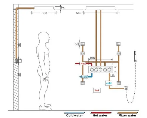 Bản vẽ kỹ thuật sen tắm nhiệt độ âm tường màu vàng hồng Miken HI05046T-3B