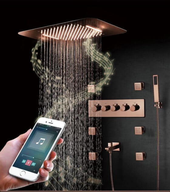 Sen tắm nhiệt độ âm tường màu vàng hồng Miken HI05046T-3B