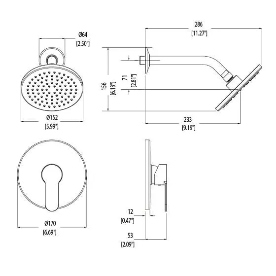 Bản vẽ kỹ thuật Sen tắm âm tường màu đen Miken MKS-6204B