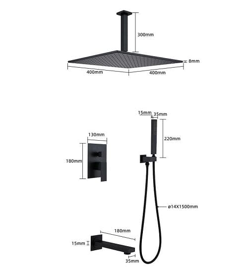 Bản vẽ kỹ thuật sen tắm âm tường bát trần màu đen Miken MKSAT-Mix306