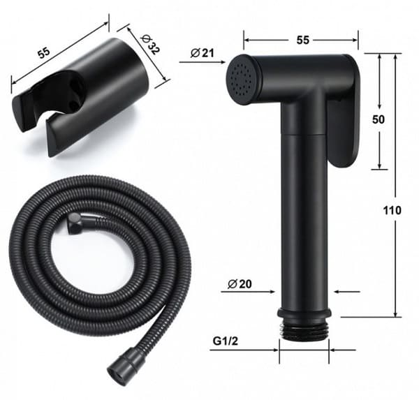 Bản vẽ kỹ thuật vòi xịt vệ sinh màu đen Miken XB091