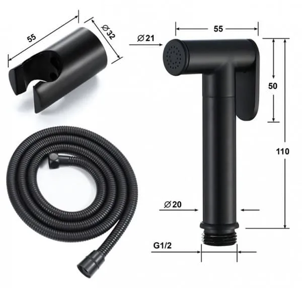 Bản vẽ kỹ thuật vòi xịt vệ sinh màu đen Miken XB091