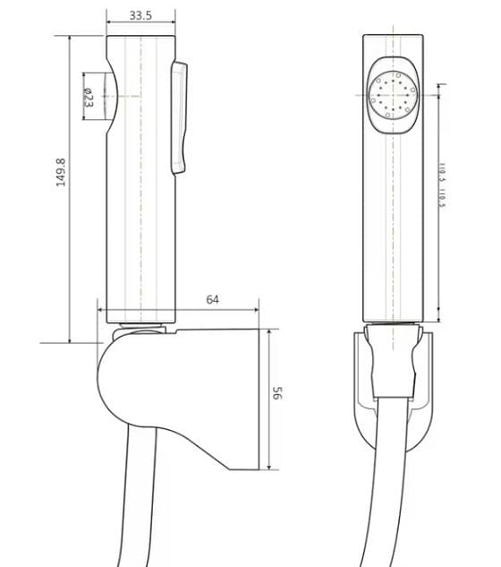 Bản vẽ kỹ thuật Vòi xịt vệ sinh màu ghi xám Miken XB095GR