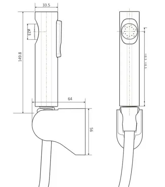 Bản vẽ kỹ thuật Vòi xịt vệ sinh màu ghi xám Miken XB095GR