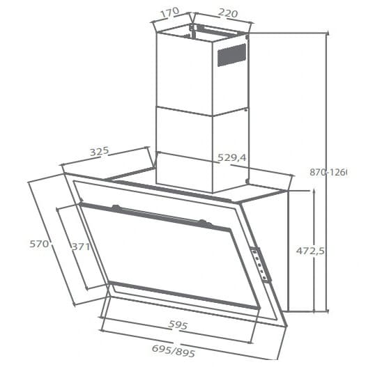 Bản vẽ kỹ thuật máy hút mùi kính vát Canzy CZ-399T GLASS