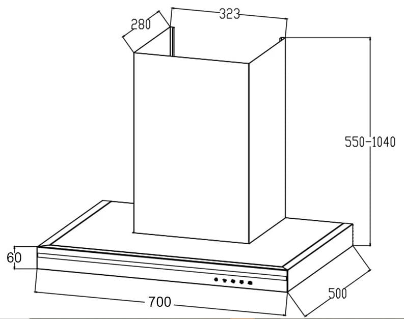 Bản vẽ kỹ thuật Máy hút mùi toa ngang Canzy CZ-HE70SS