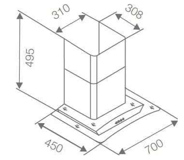 Bản vẽ kỹ thuật Máy hút mùi kính cong Canzy CZ-68PLUS
