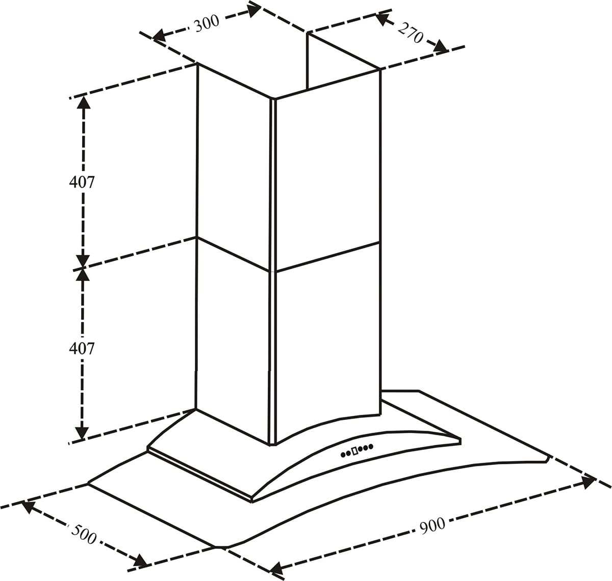 Bản vẽ kỹ thuật Máy hút mùi kính cong Canzy CZ-DULUXE 90