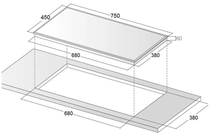 Bản vẽ kỹ thuật bếp Điện Từ kết hợp hút Canzy CZ-TL608PLUS