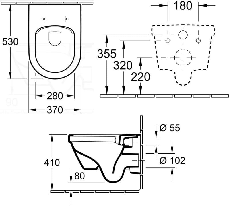 Bản vẽ kỹ thuật bồn cầu treo tường Đức Villeroy-Boch Architectura 5684R001