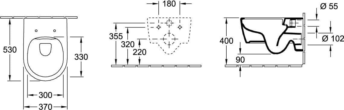 Bản vẽ kỹ thuật Bồn cầu treo tường Đức Villeroy-Boch Avento 5656HRRW