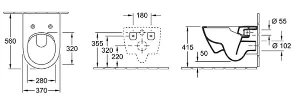 Bản vẽ kỹ thuật bồn cầu treo tường Đức Villeroy-Boch Subway 2.0 5614R001