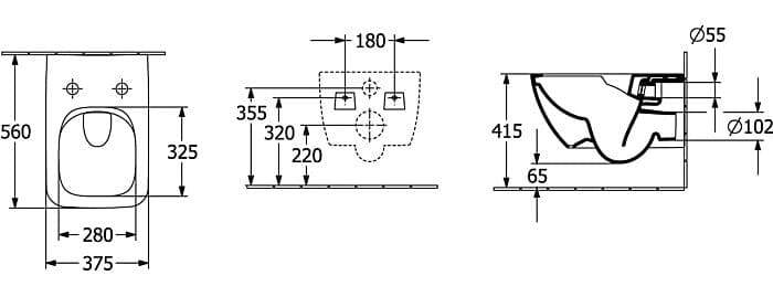 Bản vẽ kỹ thuật Bồn cầu treo tường Đức Villeroy-Boch Venticello 2.0 4611R0RW